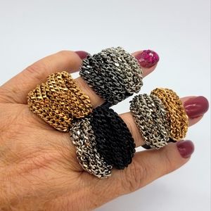 Vita Fede Catena Gold, Silver, Chrome, Black Chain Ring on Black Ring  NEW